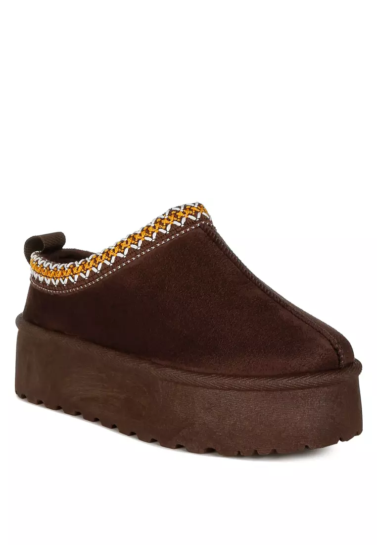 Embroidered Platform Classic Slip-On in Brown