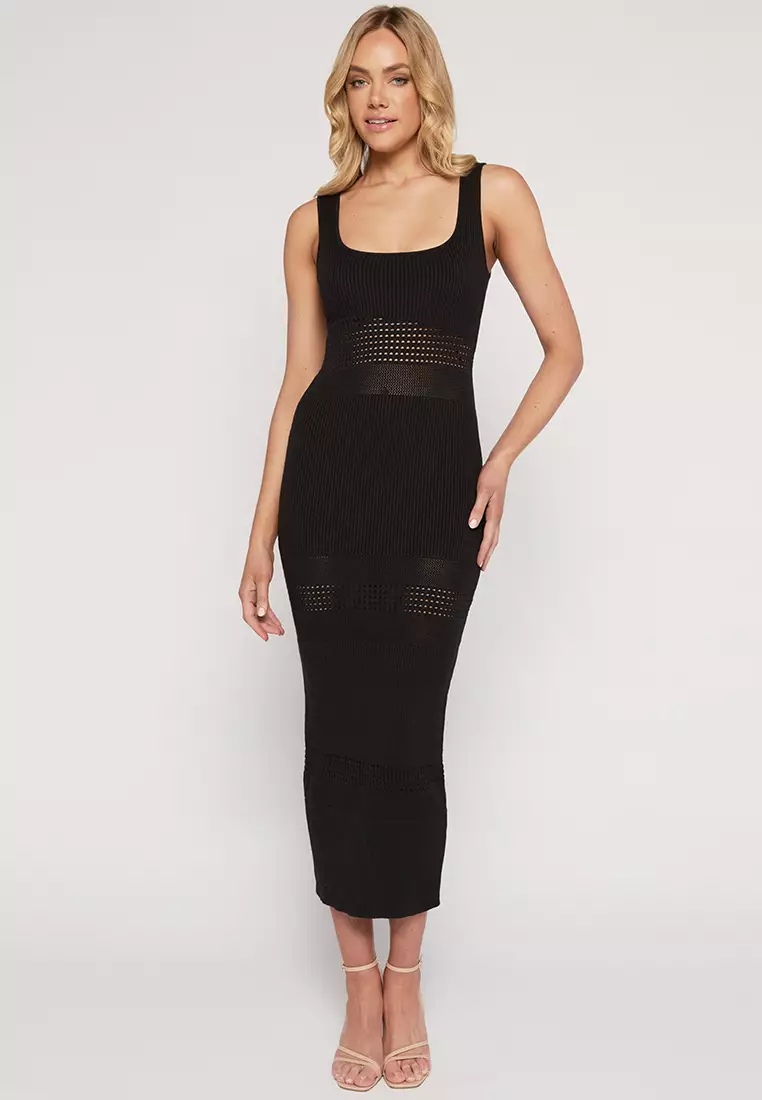 Black contrast strappy shop panel bodycon dress