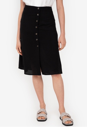 ZALORA BASICS black Basic Button Through Midi Skirt 17397AAFFA1E39GS_1