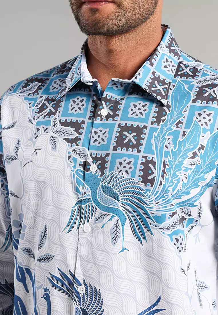 MOC - Kemeja Batik Pria Lengan Panjang Drupada - White