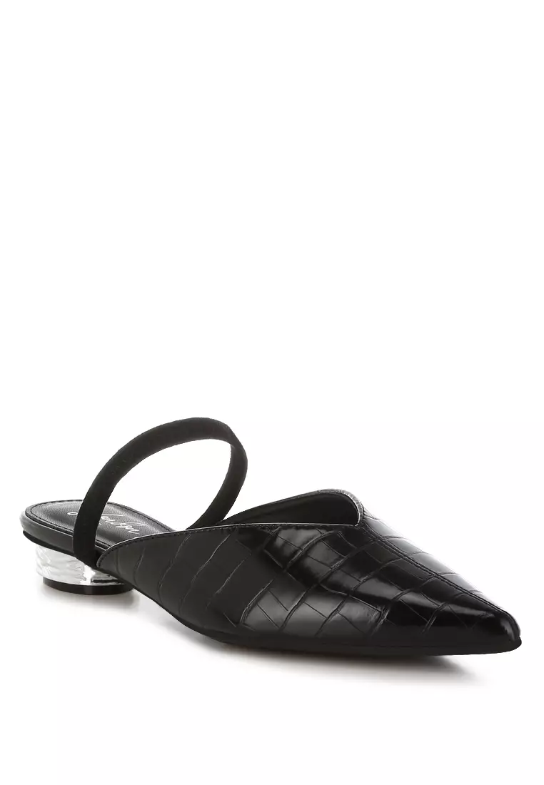 Fantasy Heel Croco Mules In Black