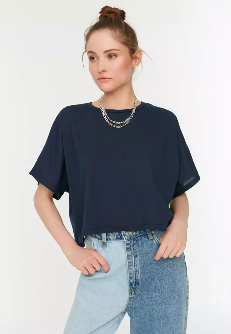 Boxy T-shirt - Navy Blue Cotton