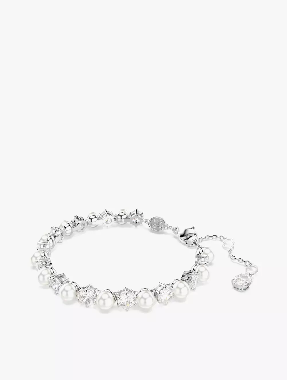 Matrix Tennis bracelet, Crystal pearl, Round cut, White, Rhodium plated - M - WHITE