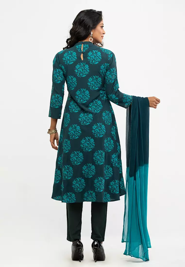 Le Reve 青色 A 线 Salwar Kameez 套装