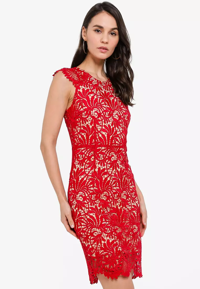 Calvin klein red lace hot sale dress