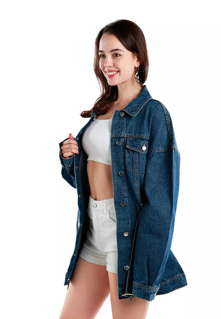 Mid Blue Long Belted Denim Jacket
