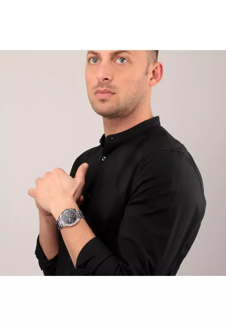 【2 Years Warranty】Maserati Competizione 43mm Black Dial Silver Stainless Steel Chronograph Men's Quartz Watch R8853100023 With Luminous Dial Hands