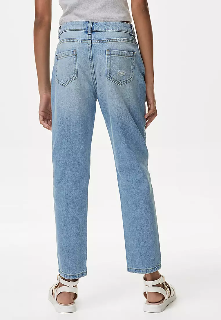 Mom Fit Light Denim Ripped Jeans