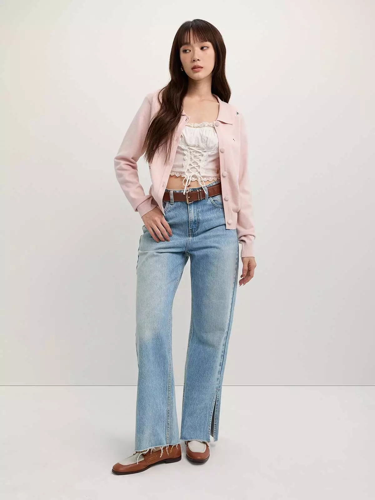 Embroidered Cardigan - Pink