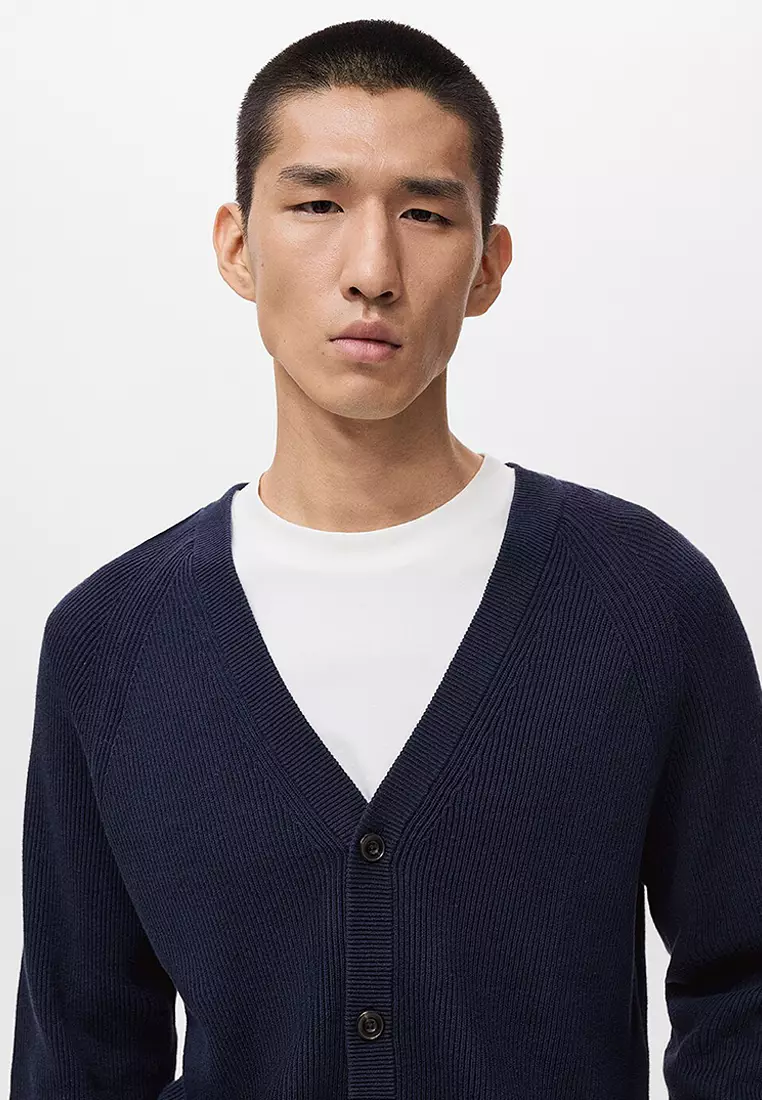 Ribbed Knitted Cardigan With Buttons