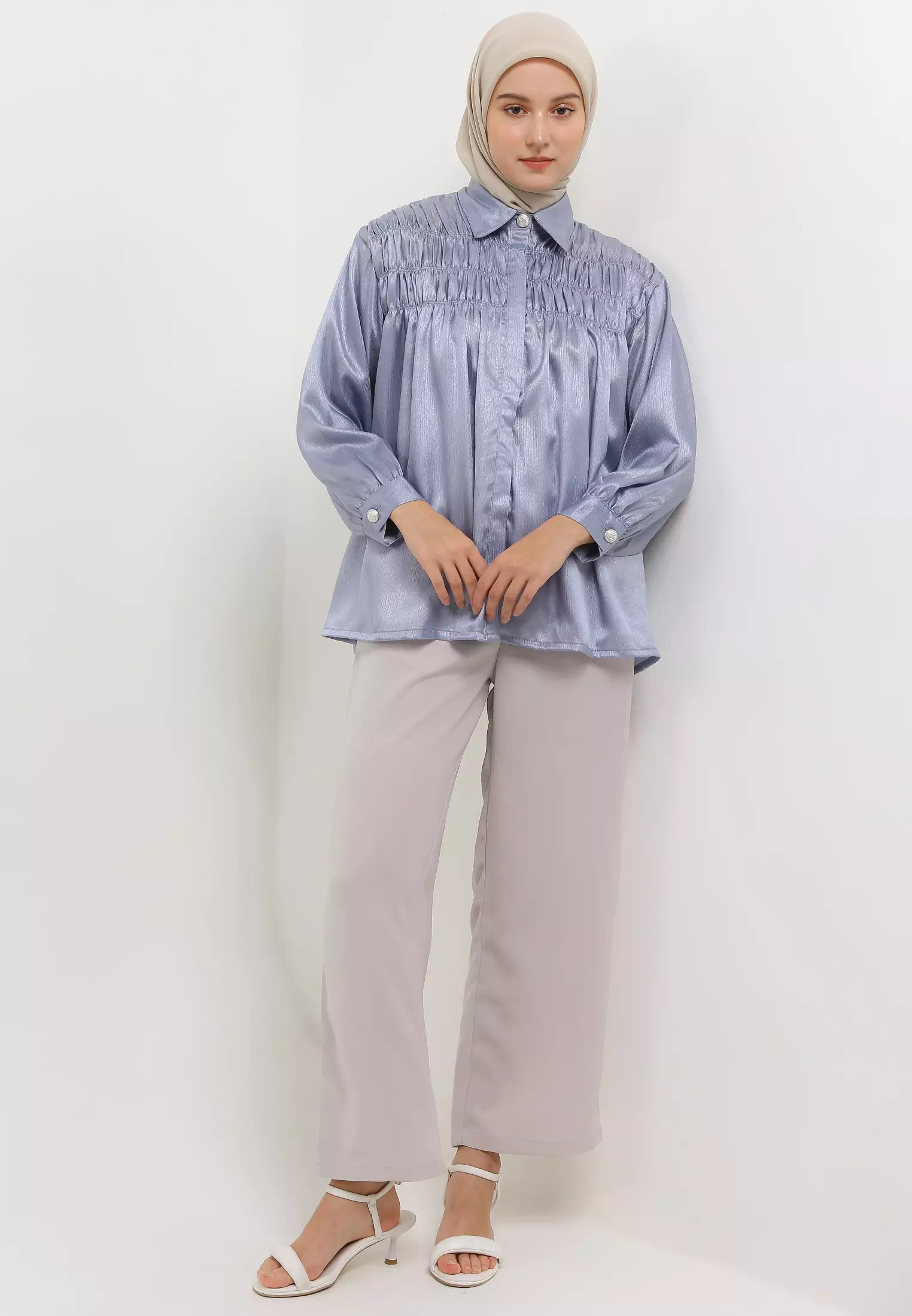 MFMW Dealova Atasan Blouse Satin Grey