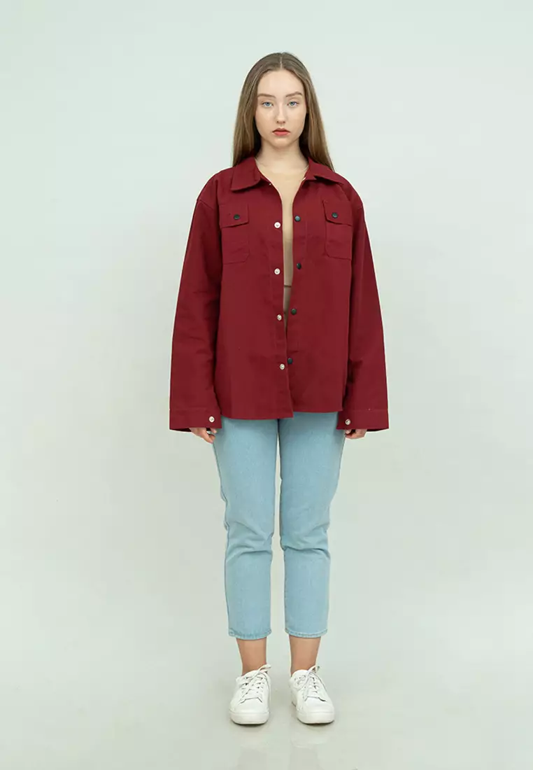 Jaket parka outer jaket wanita semi parka warna Marun unisex