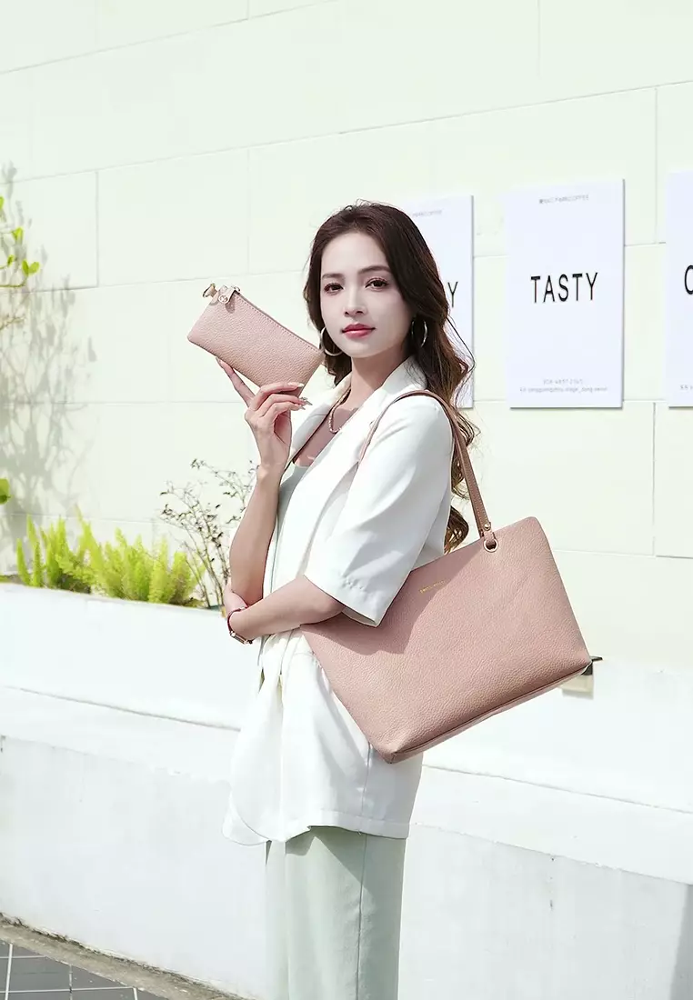 Women's 2-in-1 Tote Bag & Pouch - Pink