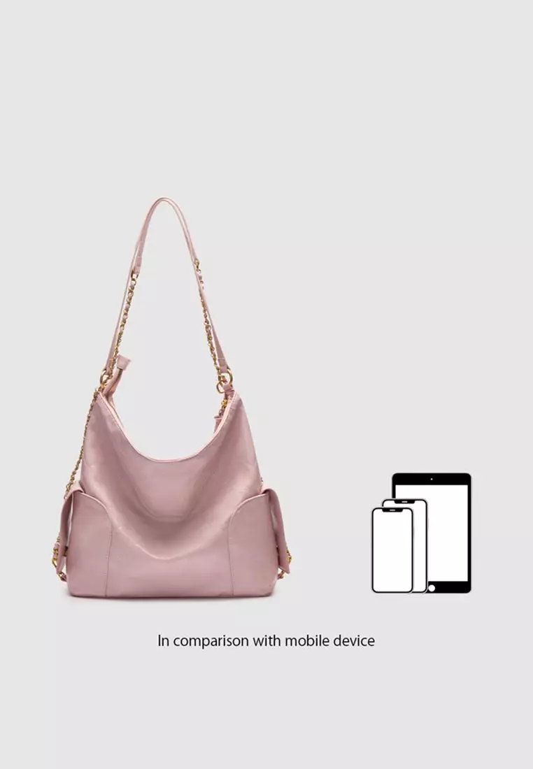 Pale Quilted Hobo Bag With Chain Strap