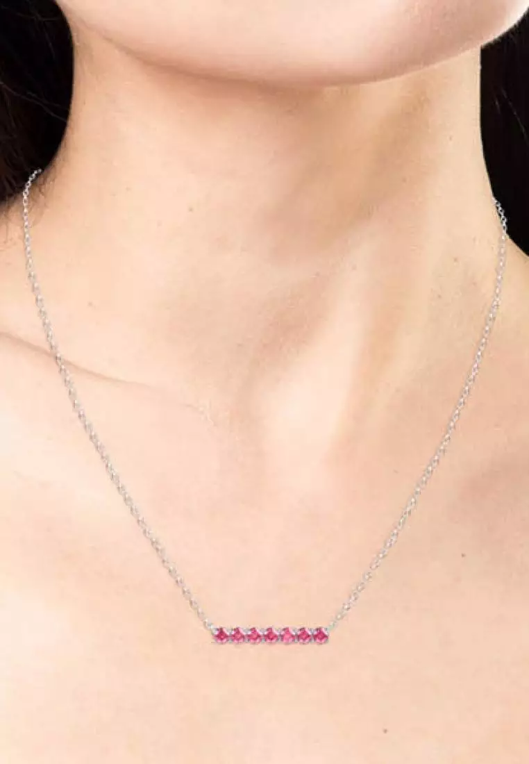 Myriad Birth Stone Pendant October Pink Tourmaline WG - Kalung Crystal by Her Jewellery