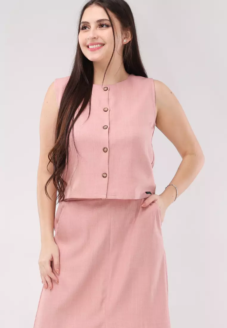 Acid Linen Sleeveless Vest Terno Skirt