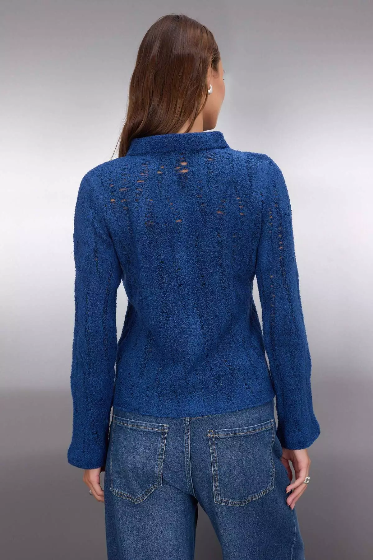 Indigo Fitted/Body-Smoothing Boucle Yarn Knitwear Cardigan Twoaw26Hi00192