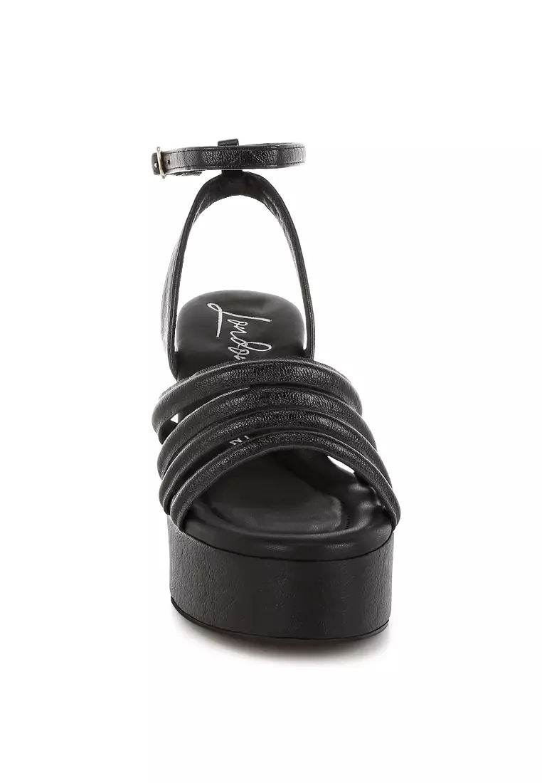 Sandal Platform Tinggi Bertali Warna Hitam