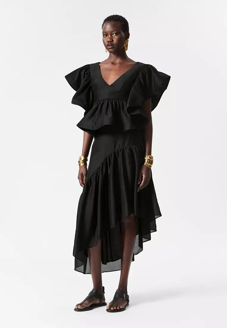 Asymmetric Ruffle Midi Skirt