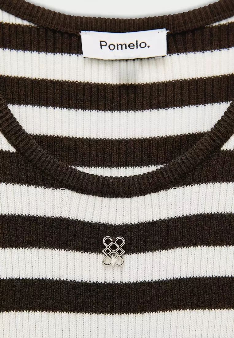 Striped Scoop Neck Knit Tank Top - Brown