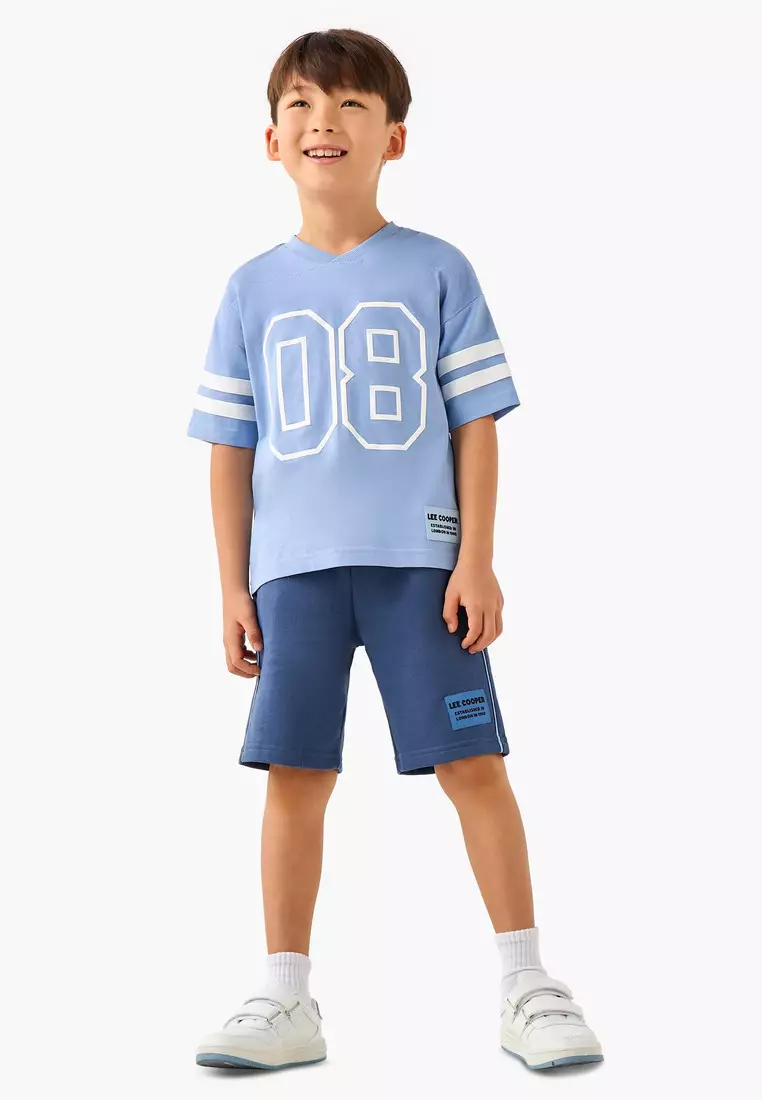 Babyshop Lee Cooper V-Neck Short Sleeves T-Shirt And Shorts Set With Varsity Print