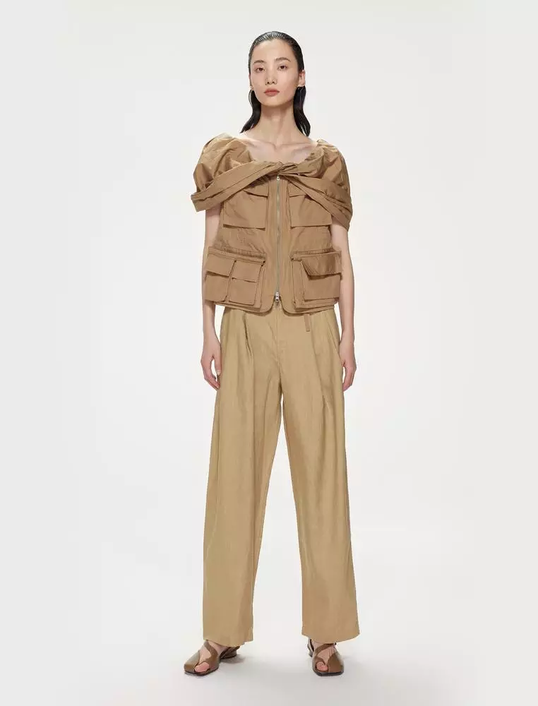 Plain Weave V-Neck Elegant Sleeveless Top