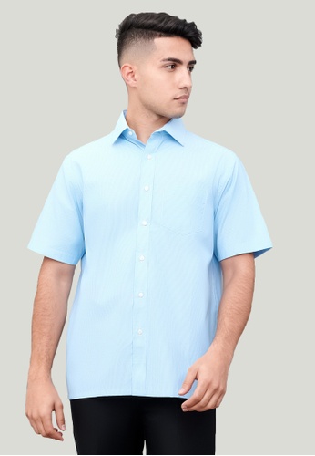 Emmer Zecna blue Emmer Zecna - Men’s Cotton Mix Micro Fiber Dobby  Regular Fit Short Sleeve 8820D-512 D3560AAE90CBD0GS_1