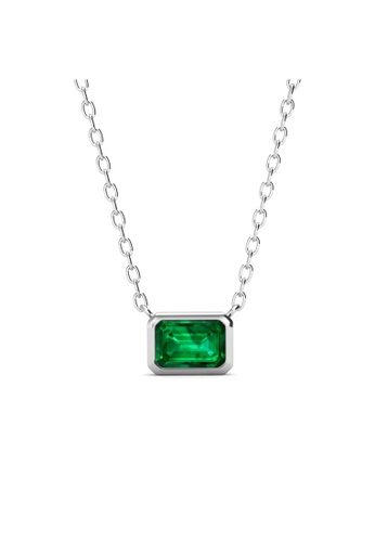 Her Jewellery Simple Rectangle Emerald Pendant (White Gold) - Made with Lab created Emerald Gemstone C4D5BACA8E78C0GS_1