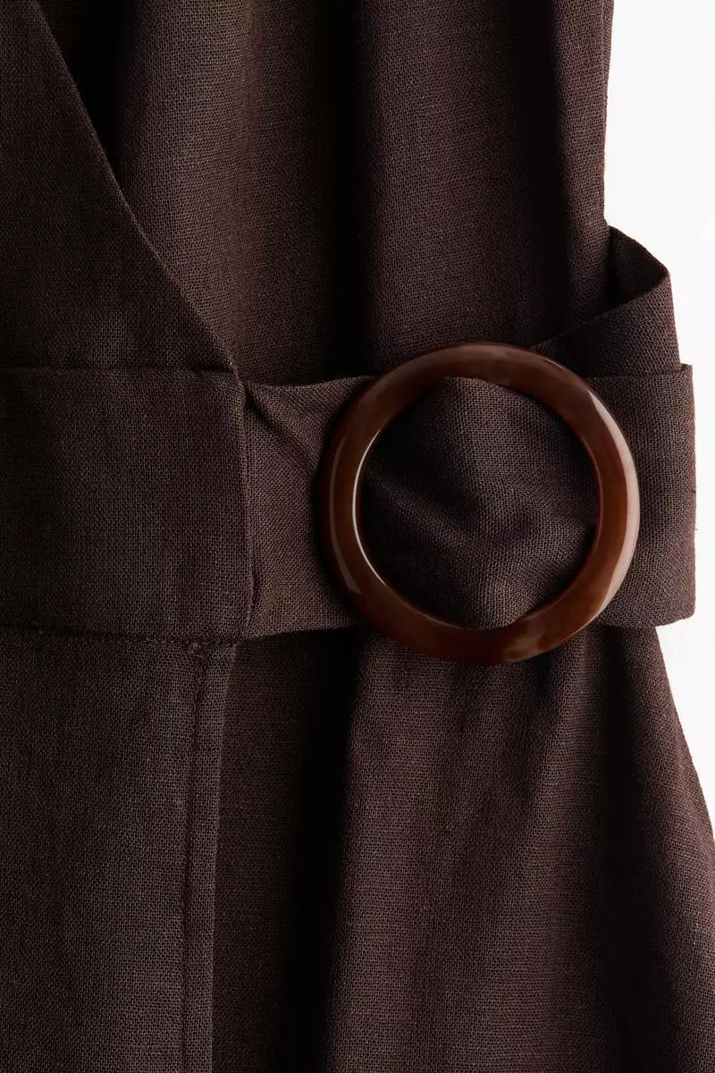Linen-blend wrap dress