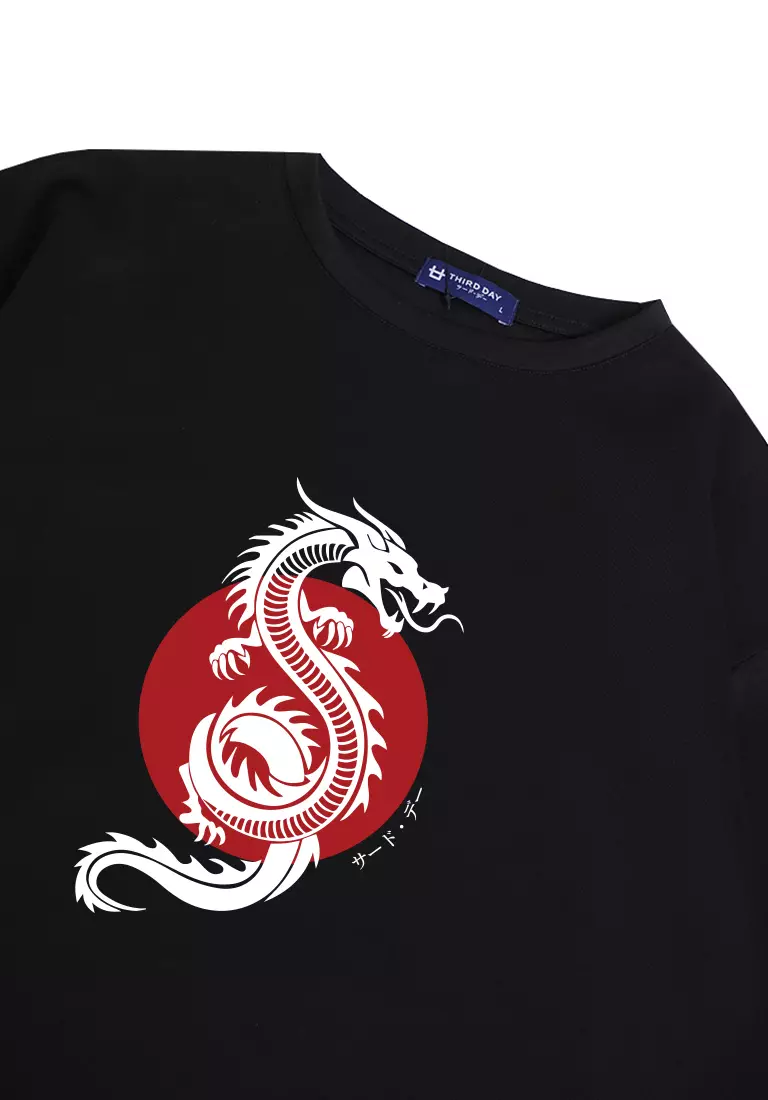 MTM89 kaos oversize tebal scuba dragon putih jepang naga hitam