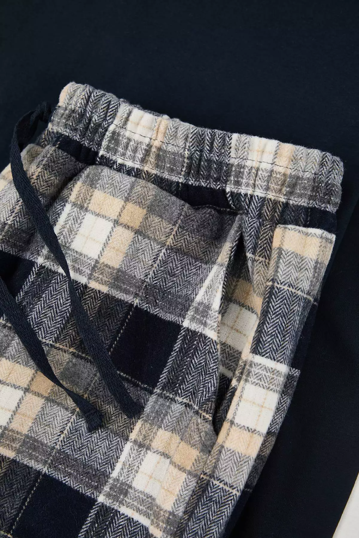 Navy Blue Regular Plaid / Checkered Woven Pajama Set Tmnaw26Pt00061
