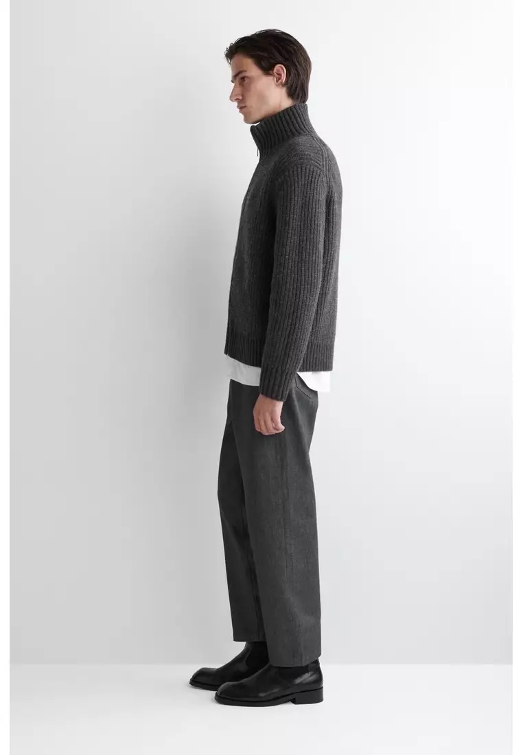 FUNNEL-NECK KNITTED WOOL JACKET
