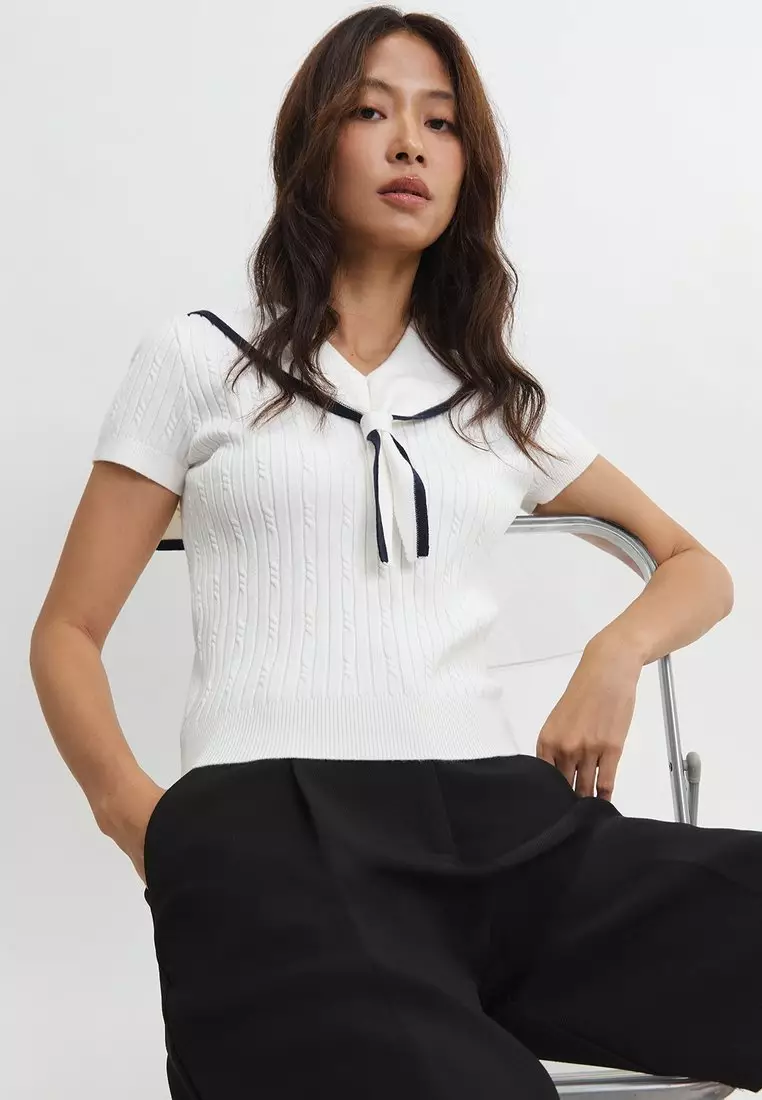 Sailor Collar Knitted Top - Ivory