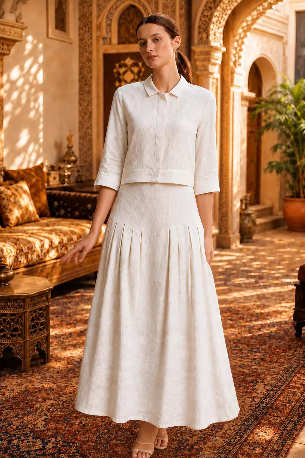 Demure Studio - Aveline Atelier Linen Set off white ( Shirt & Skirt )