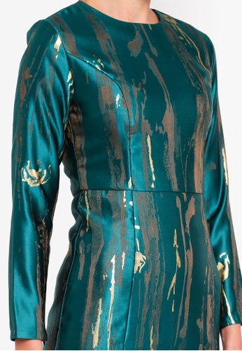Buy Abstract Jacquard Slim Tunic Set from Zalia in Green and Gold only 339