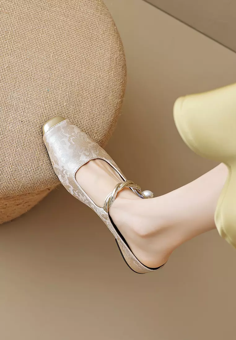 3.5CM Pearl Strap Satin Mules WW958-3