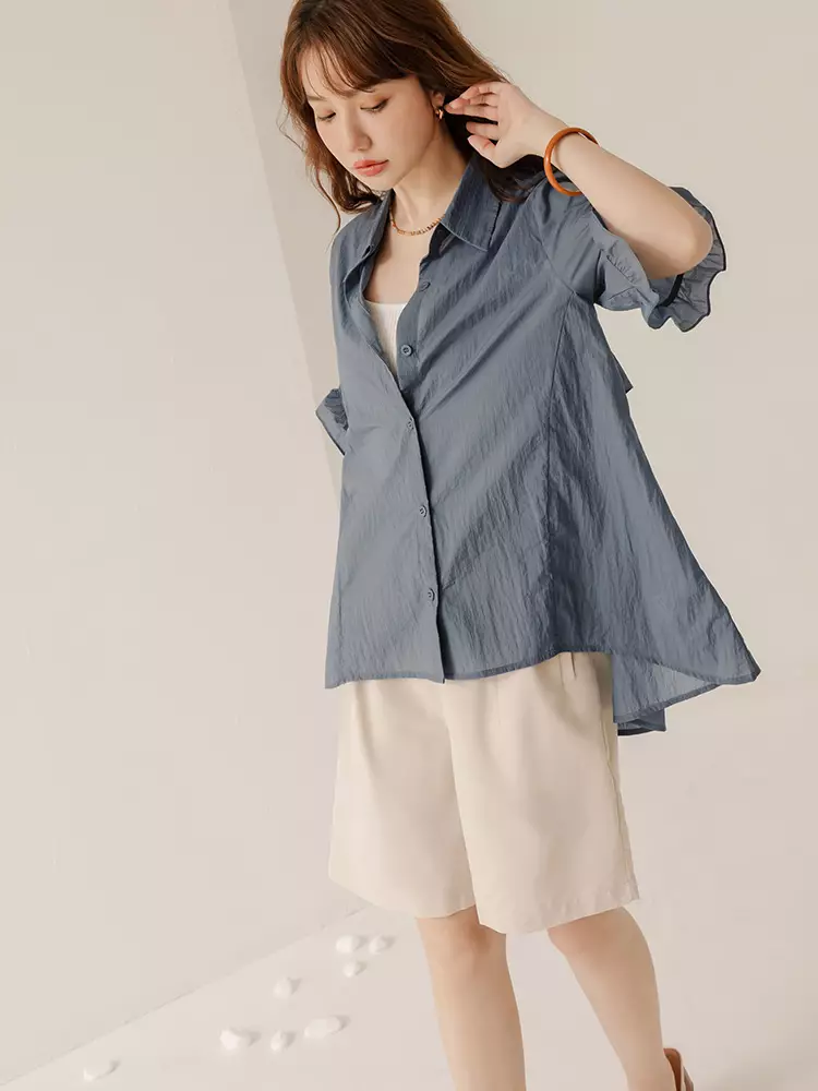 涼感．Air超輕量荷葉袖後背剪裁空氣衣《AB19470》