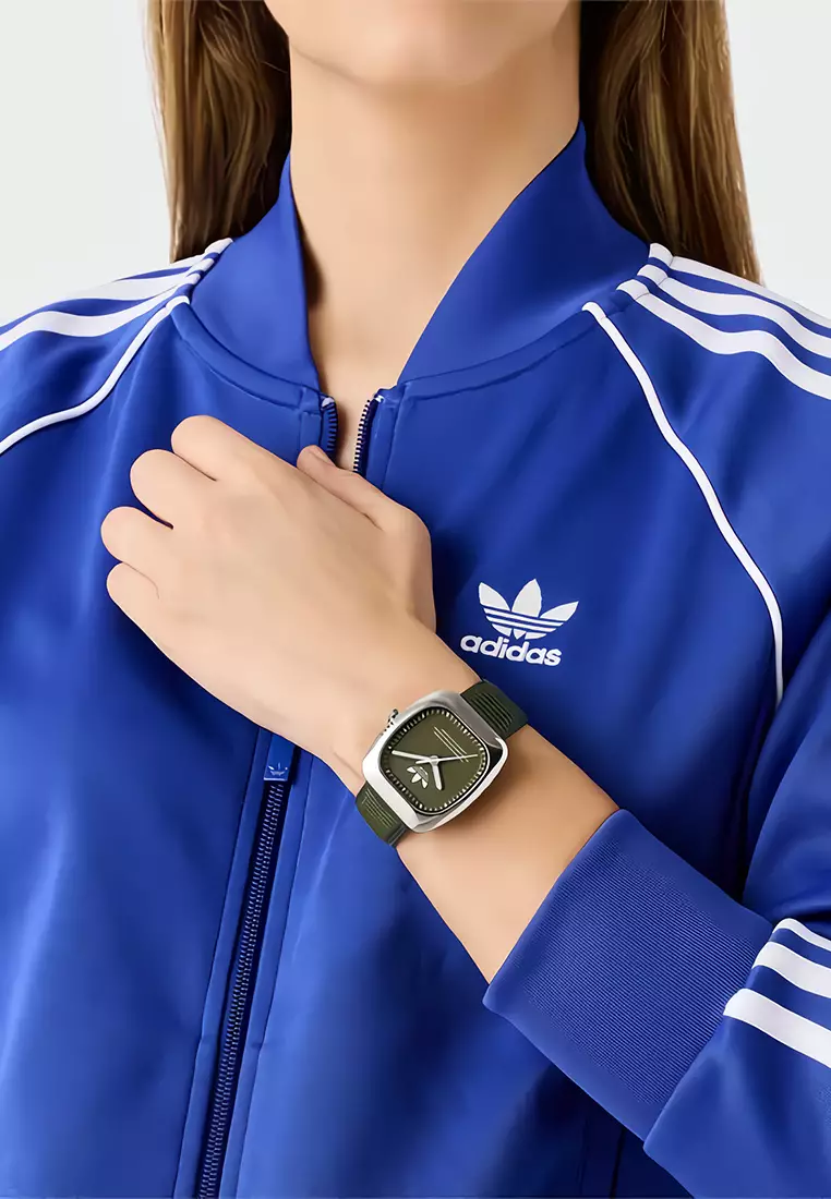 Adidas Medium Retro Wave One - Jam Tangan Analog Wanita - Stainless Steel Case - Green Leather Strap - AOSY24526