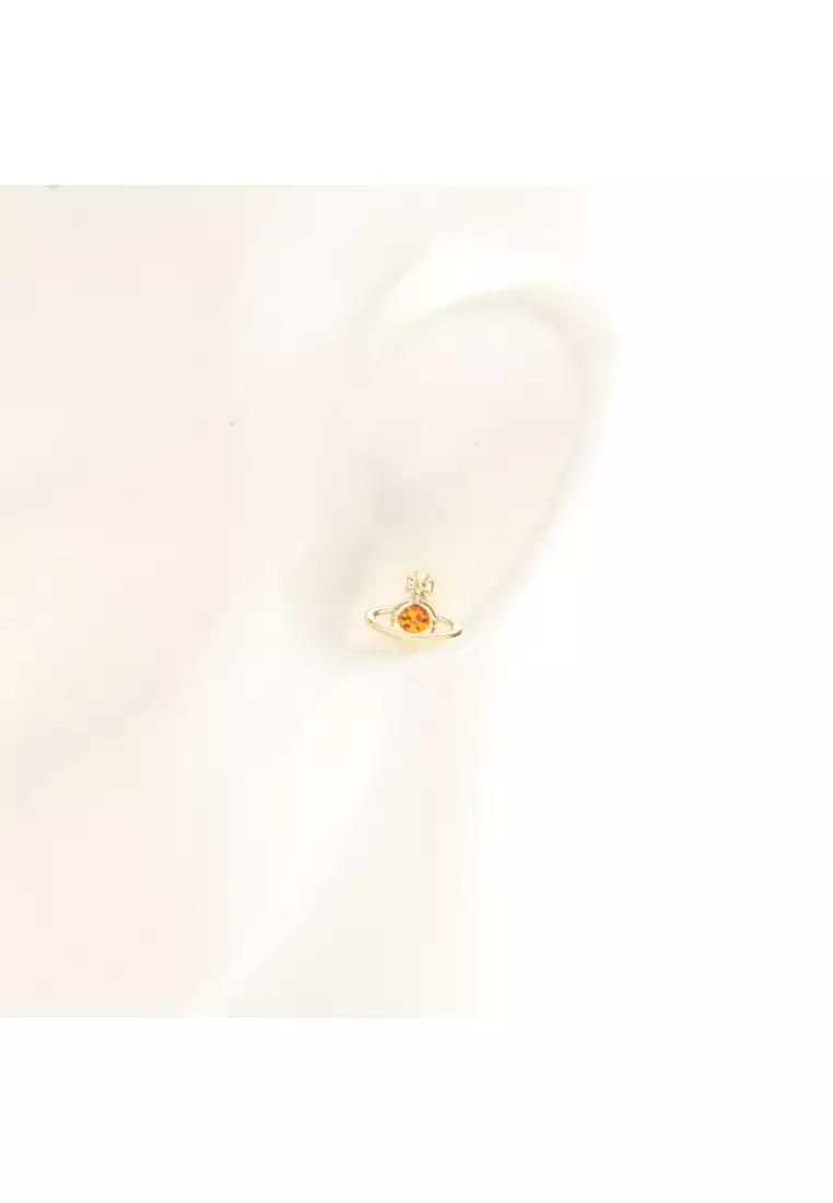 Pre-Loved Vivienne Westwood NANO SOLITAIRE Orb earrings GP Rhinestone gold orange