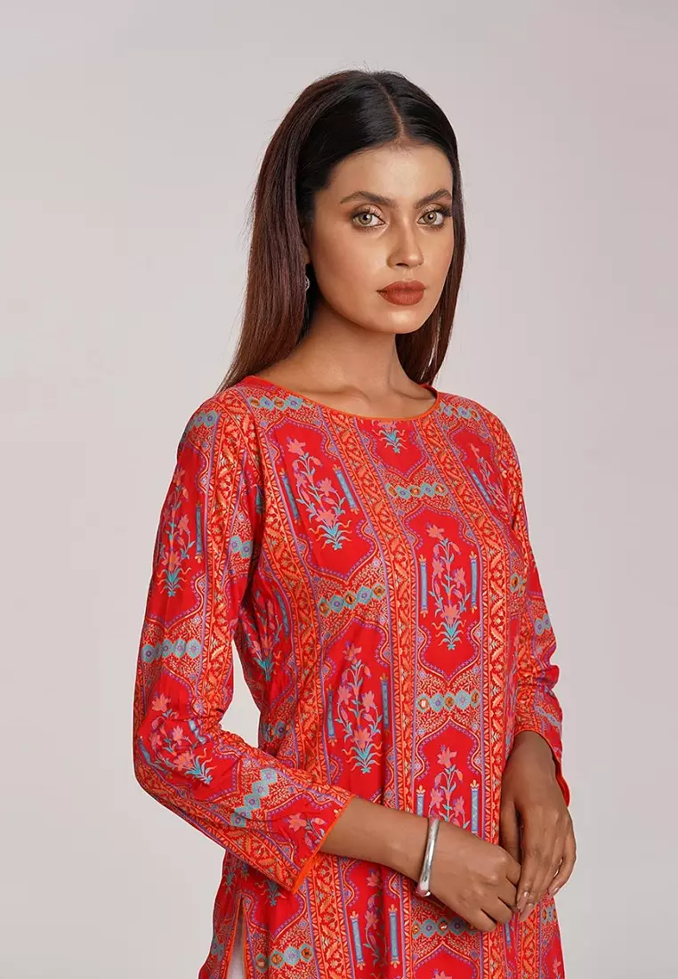 Le Reve 红色垂直和花卉印花卡米兹