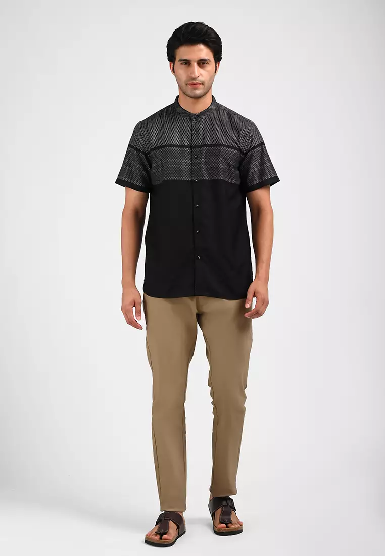 MOC Kemeja Koko Lengan Pendek Pria IDHGAM-BLACK