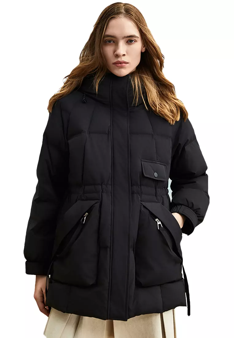 New winter 90 duck s down thick mid length hooded down jacket CA101728