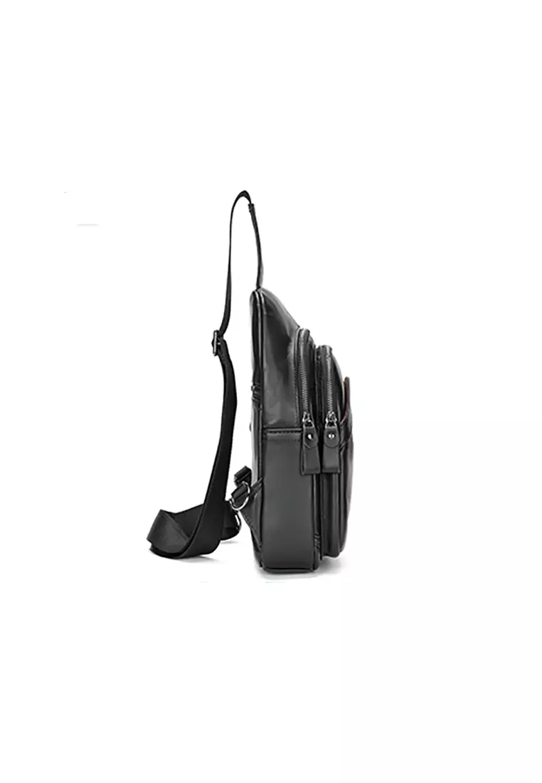 Men's Soft Cow Leather Zipper Belt Bags Chest Bags