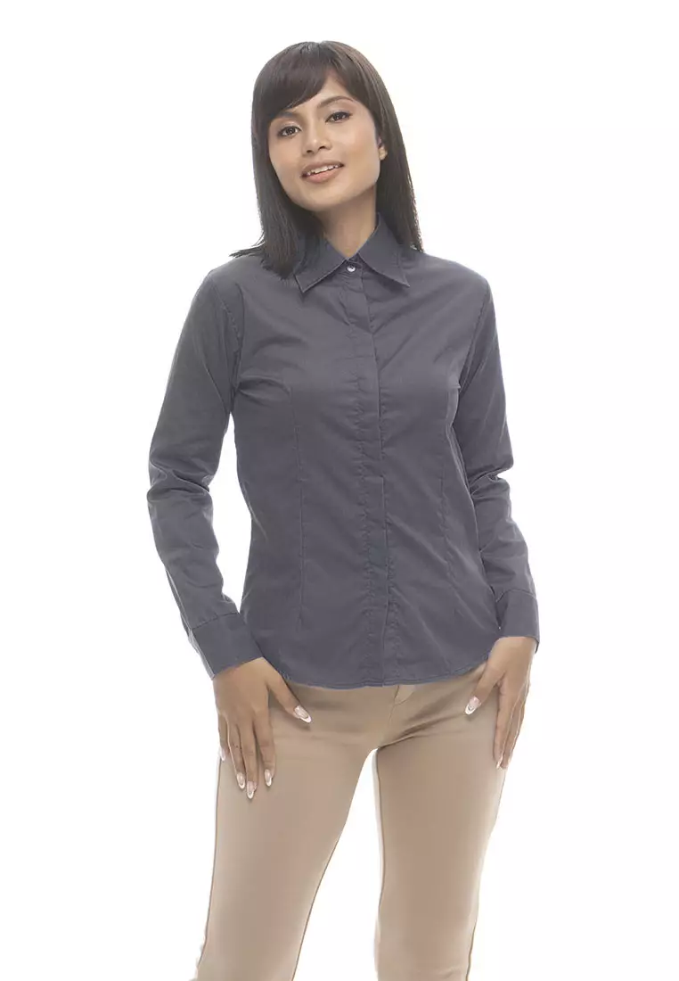 Delaney Pinstripe Long Sleeve Office Blouse