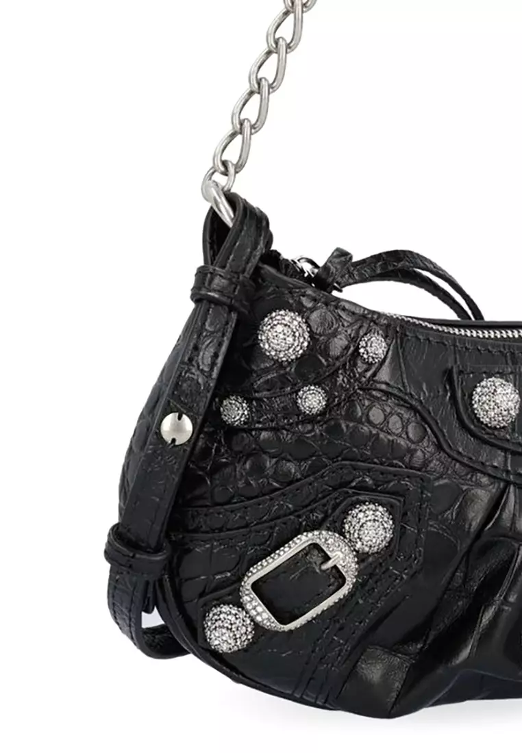 BALENCIAGA】Crush XS Chain Bag Crocodile Embossed Black