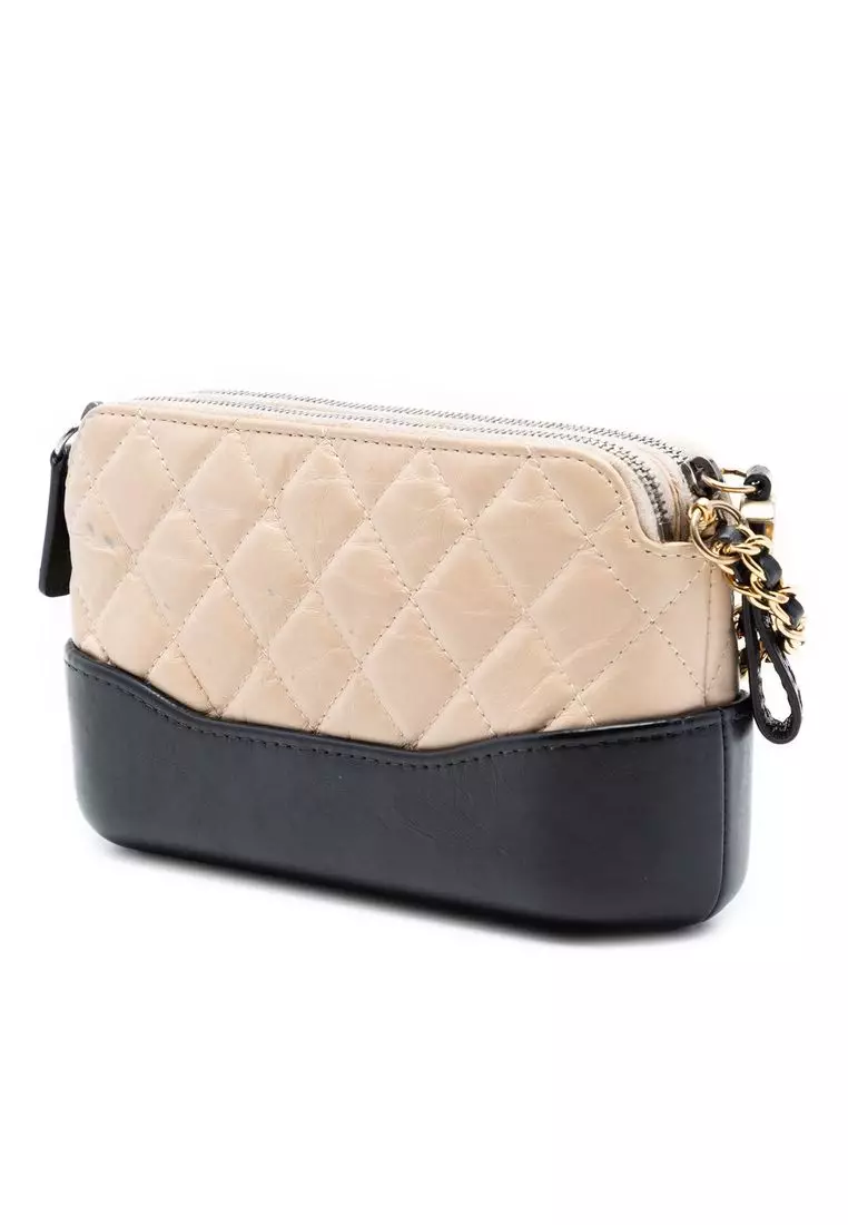 Pre-Loved Chanel Bicolor Aged Calfskin Gabrielle Double Zip Clutch With Chain