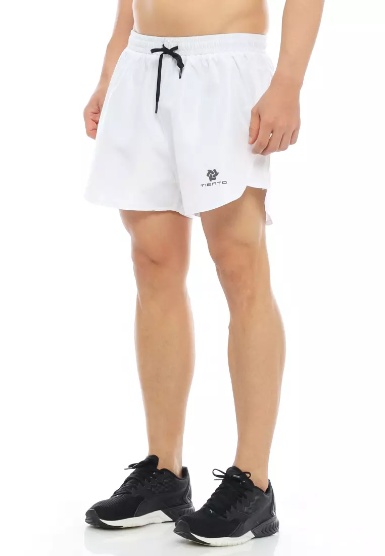Tiento Short Pants Sporty Exo Series Black Celana Pendek Fitness Olahraga Gym Lari Putih
