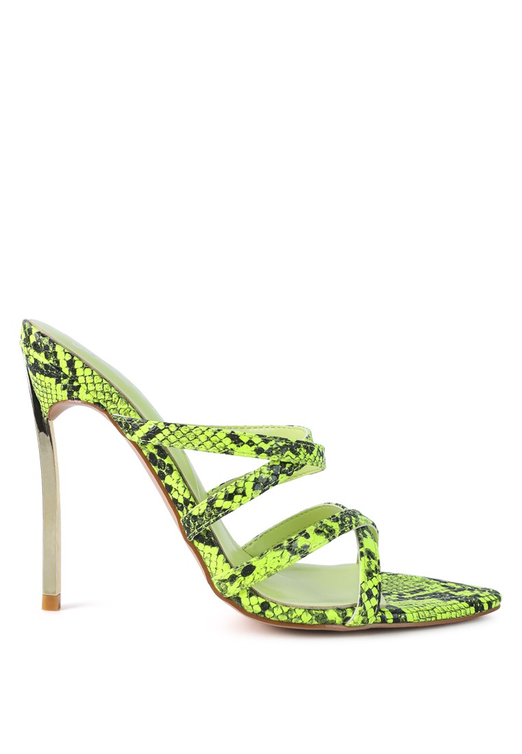 Neon Snake Print High Heeled Sandals