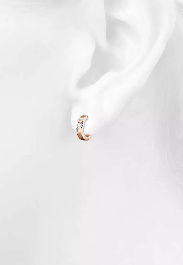 Center Stone Huggie Earrings Embellished with SWAROVSKI® crystals-Rose Gold/Clear