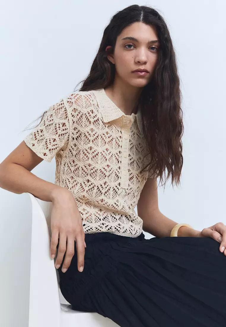 Short-Sleeved Crochet Sweater